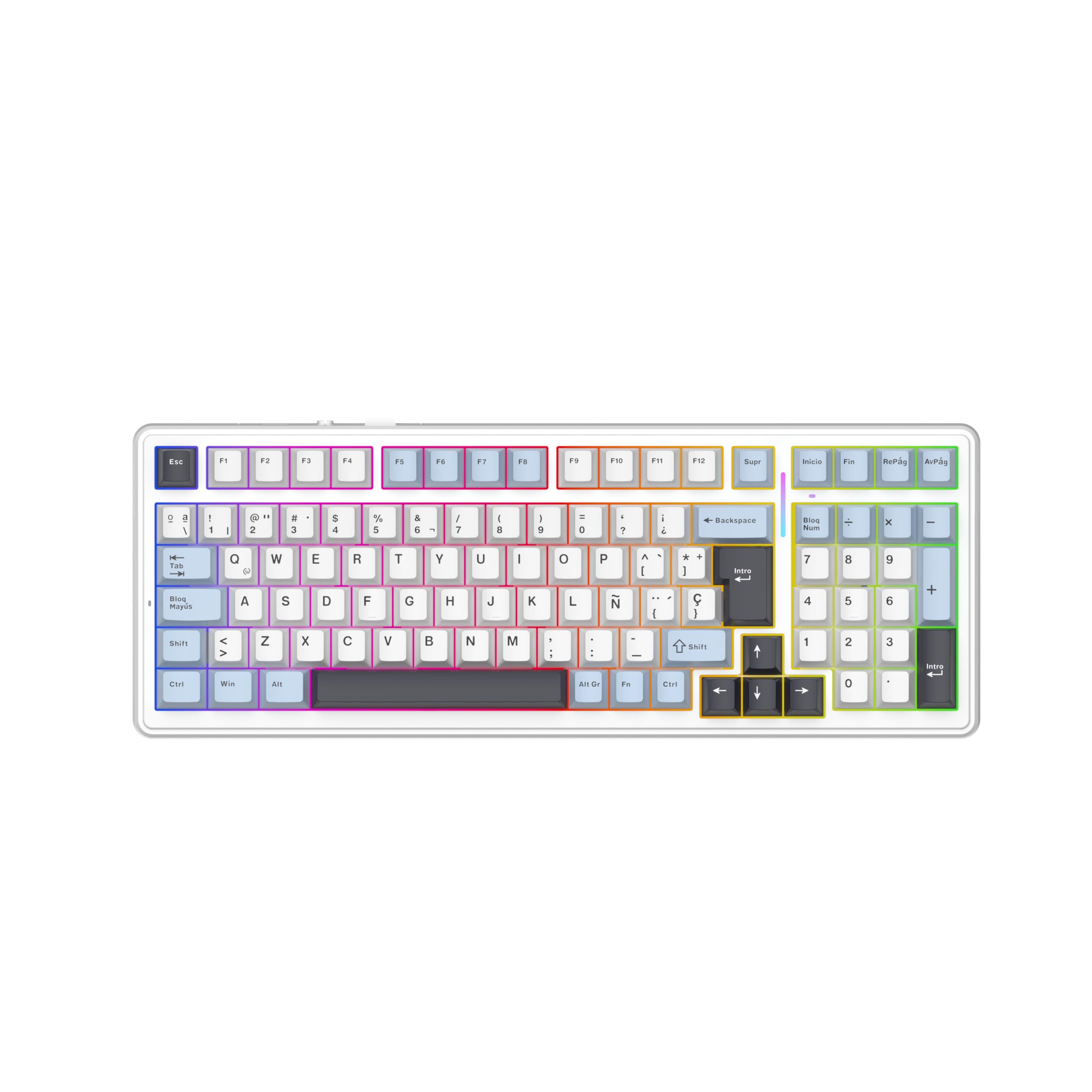 EPOMAKER x Aula F99 ISO-ES Teclado Mecánico con Cable, Distribución Española 96%, Hot Swap, Interruptores Lubricados, Teclas PBT, RGB, Teclado Numérico, Gasket Suave, para Gaming/Oficina (Blanco Azul)