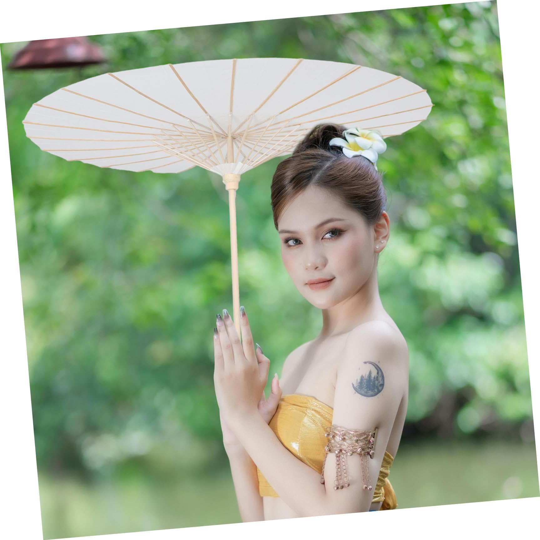 4 Weiße Papierschirme aus Papier und im Chinesisch Japanischen Stil Langlebig mit Regenschutz für Brautparty und Fotoshooting Dekoration