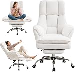Cloud Cross Legged Office Chair with Footrest,Ergonomic Leather Big and Tall Executive Chair with Wheels,Reversible Armrest,155° Reclining Computer Wide Desk Chair for Home,Office (Beige)