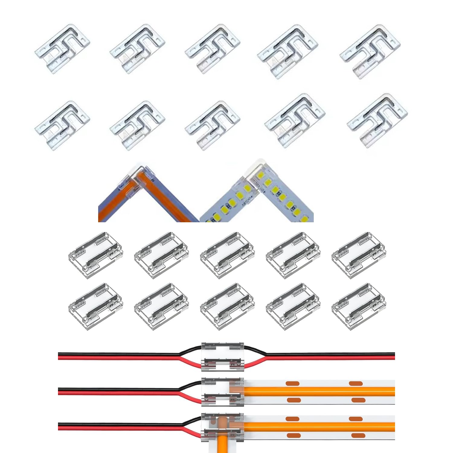 10 L-Shaped 2-pin 10mm Seamless Clear connectors