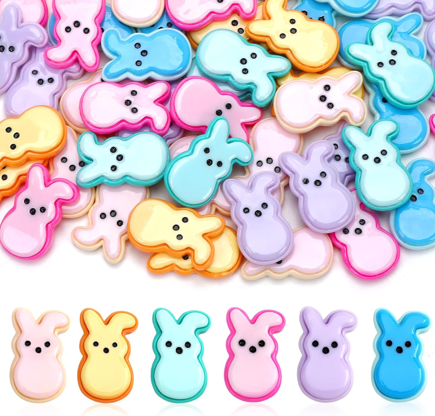 JUNEBRUSHS Easter Decorations, 50 Pcs Tiny Easter Rabbits Resin Rabbits Flat Easter Rabbits Mini Rabbit Figurines Easter Egg Fillers for Easter Crafts Home Table Decor