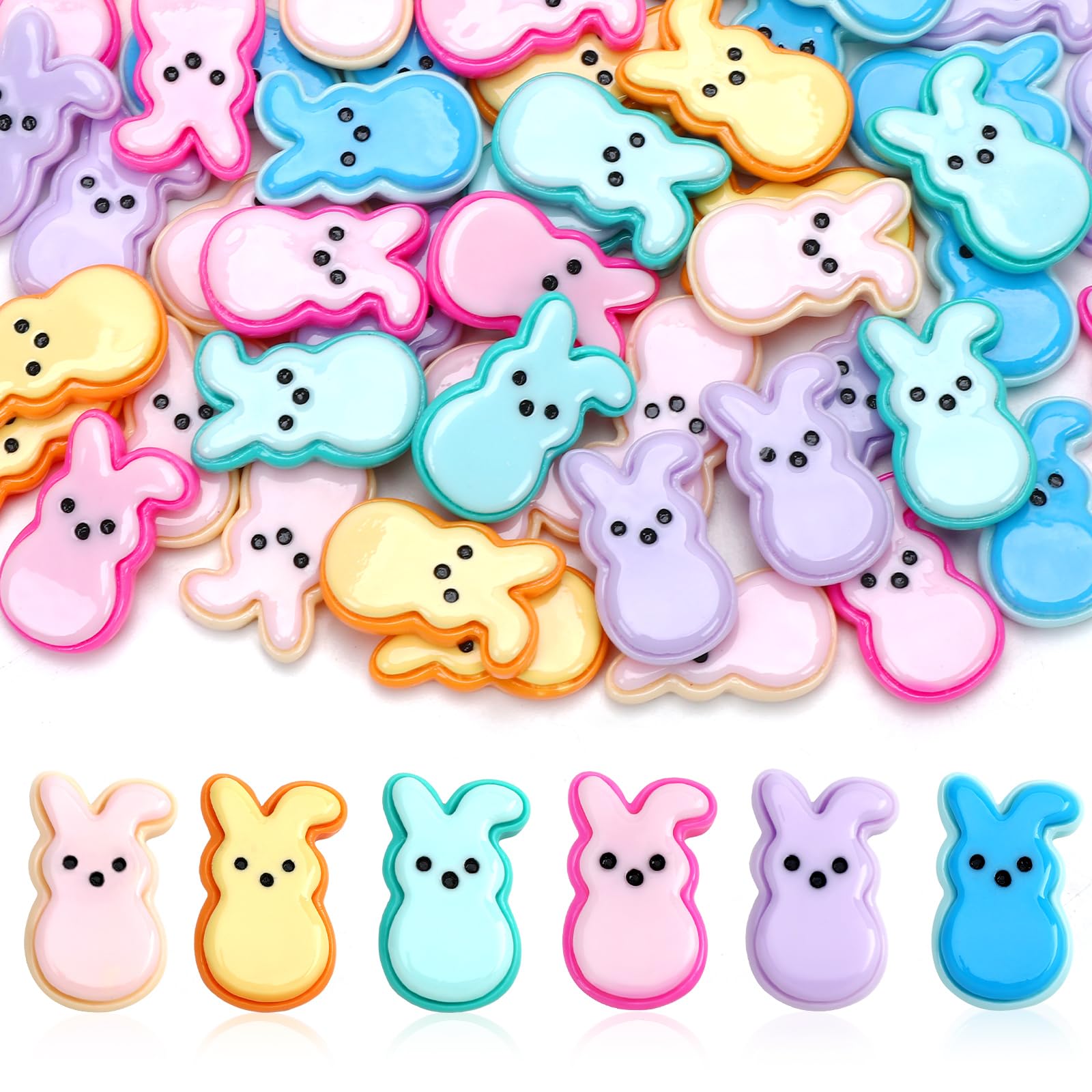 JUNEBRUSHS Easter Decorations, 50 Pcs Tiny Easter Rabbits Resin Rabbits Flat Easter Rabbits Mini Rabbit Figurines Easter Egg Fillers for Easter Crafts Home Table Decor