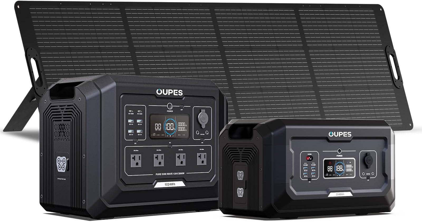 OUPES 3072Wh Mega 1 Power Station Kit with B2 Extra Battery & 240W Panel Included, 2000W (4500W Peak) LiFePO4 Battery with UPS & APP Control, for 24/7 Off-Grid Power, Power Outage, Blackout, RVs