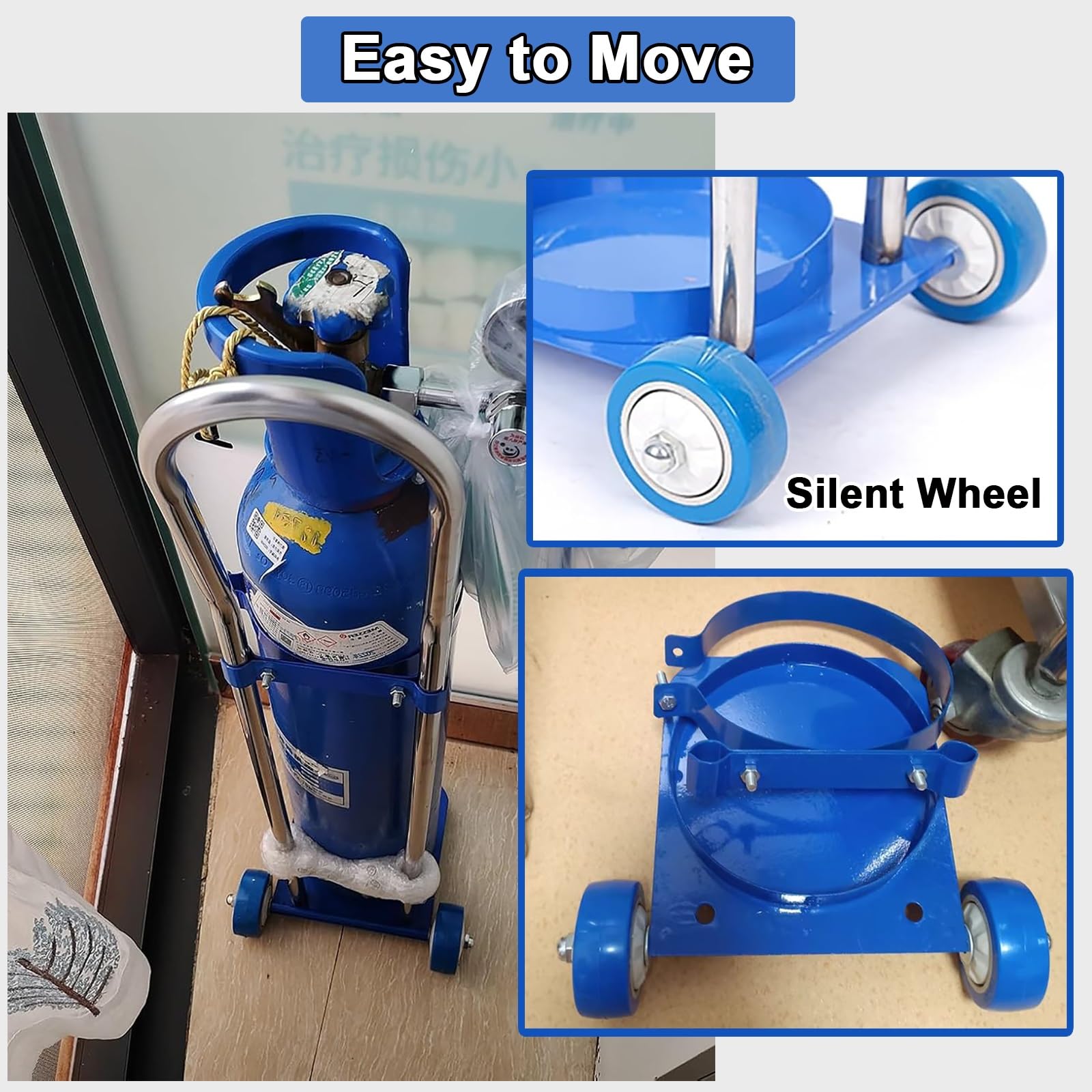 Generico Carrello Portatile per bombole di Ossigeno con Doppie Ruote per Un Facile Trasporto, Robusto Supporto da Pavimento per Un deposito Sicuro, Ideale per strutture mediche, Uso Domestico e offic
