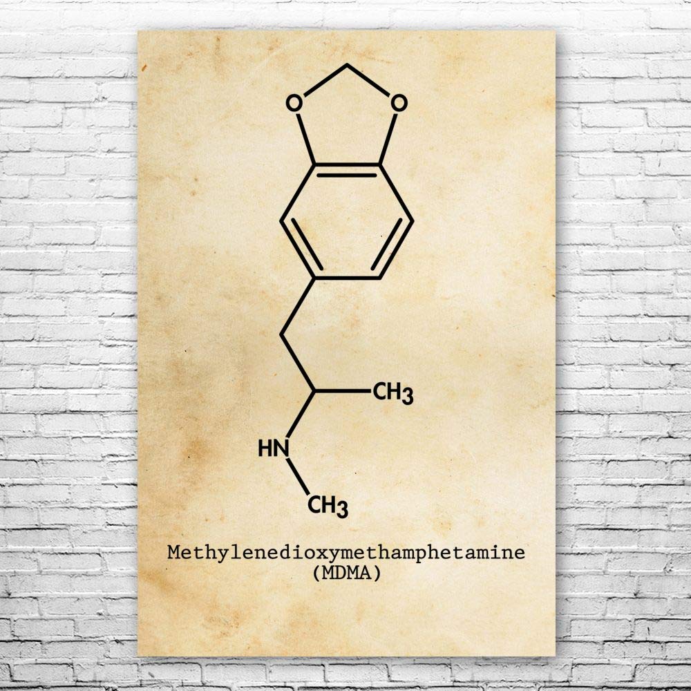 MDMA Molecule Ecstasy Poster Print, Raver Gift, MDMA Art, Psychologist Gift, Dance Club Art, Biochemistry Gift Vintage Paper (18 inch x 24 inch): Posters & Prints