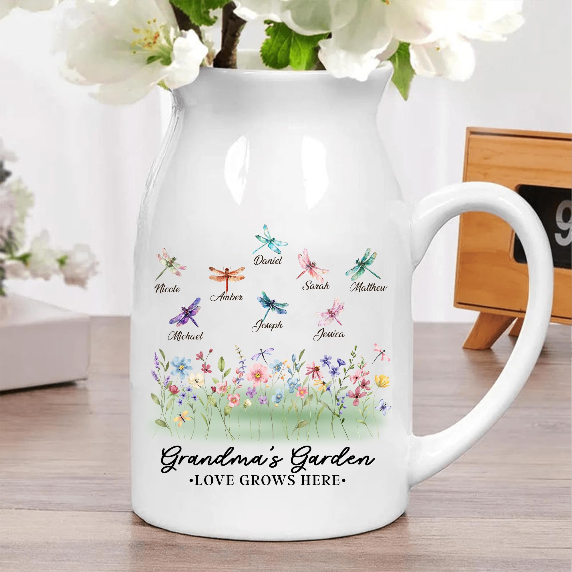 Personalized Grandma's Garden Vase Custom Ceramic Birth Month Flower Vase with Kid Names, Family Names Planter Pot for Mom, for Grandma, Birthday