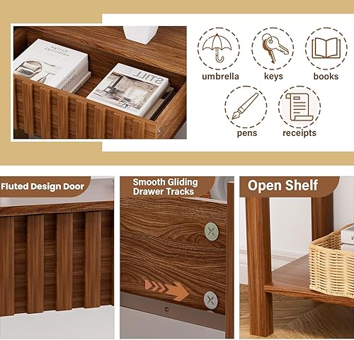 Miniatura 5 de CHUWELL Mesa consola de entrada con 2 cajones y estante acanalados, mesa de entrada de mediados de siglo de 47.2 pulgadas, mesa de sofá para sala de