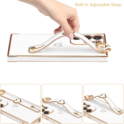 Vista 125 de ZTOFERA Funda para Samsung Galaxy S22 Plus 5G con correa para la muñeca, bonito borde chapado de lujo, patrón de corazones de amor para niñas y Azul