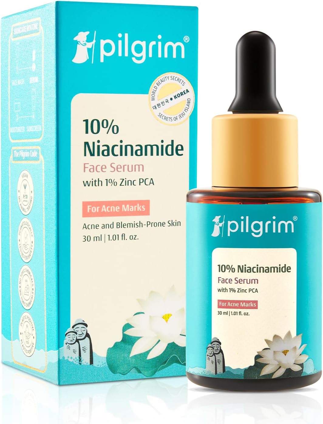 Pilgrim 10% Niacinamide Serum 30ml For Acne Marks|With 1% Zinc PCA, Salicylic & Hyaluronic Acid|Niacinamide Serum For Oily Skin, Acne-Prone, Combination, Normal Skin|Oil Control, Anti-Acne|Women & Men