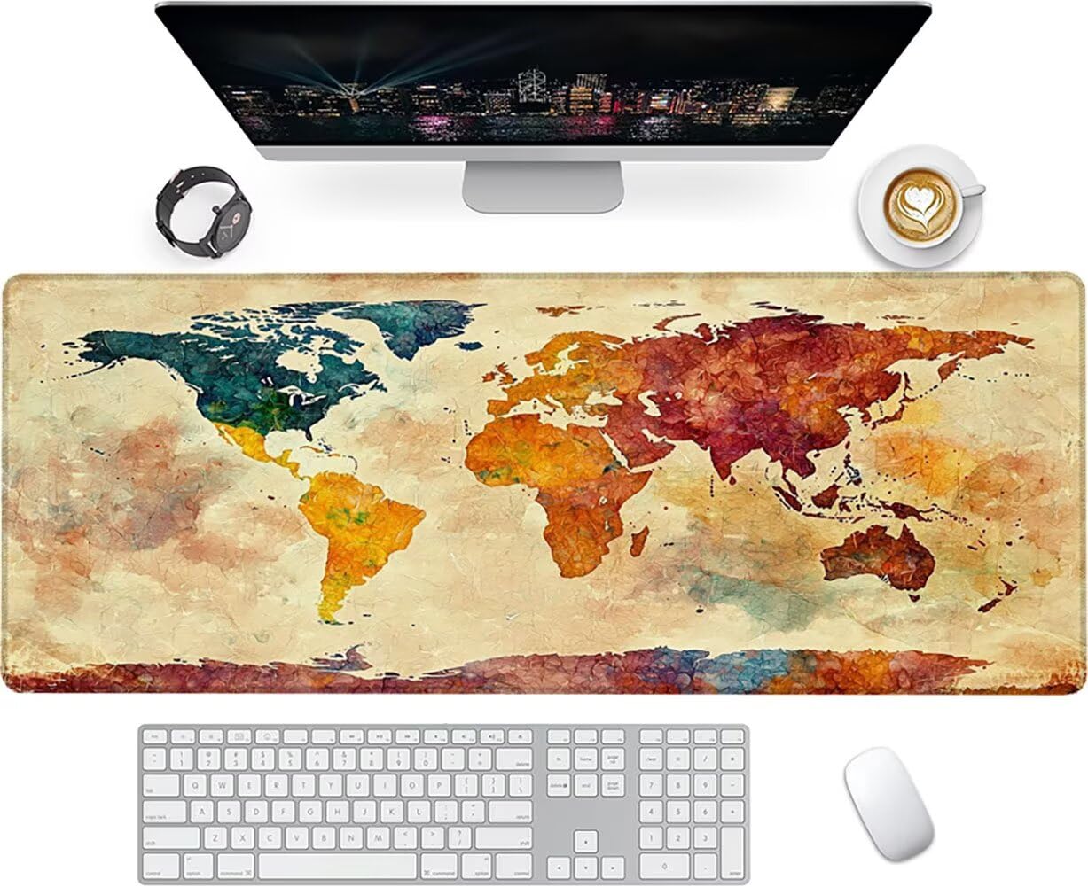 YF-3150 podkładka pod mysz XXL, 1600 x 800 x 3 mm, bardzo duża mapa, podkładka na biurko, antypoślizgowa gumowa podstawa, retro, duża, nadaje się do prania, precyzyjna i szybka gamingowa podkładka pod
