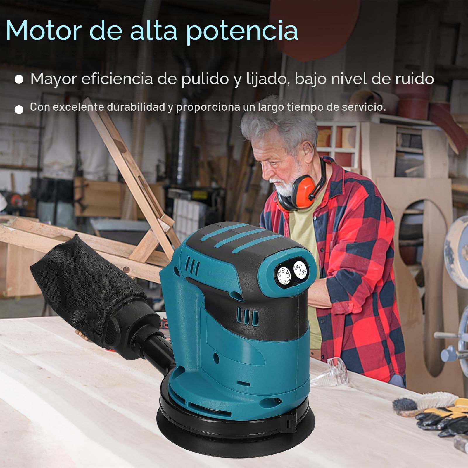Lijadora Orbital Weytoll 125mm Lijadora Electrica, Compatible con Batería Makita 18 V, Motor Brushless 12000 rpm, Bolsa para el Polvo, Reemplaza Lijadora Orbital DBO180Z Ø 125mm