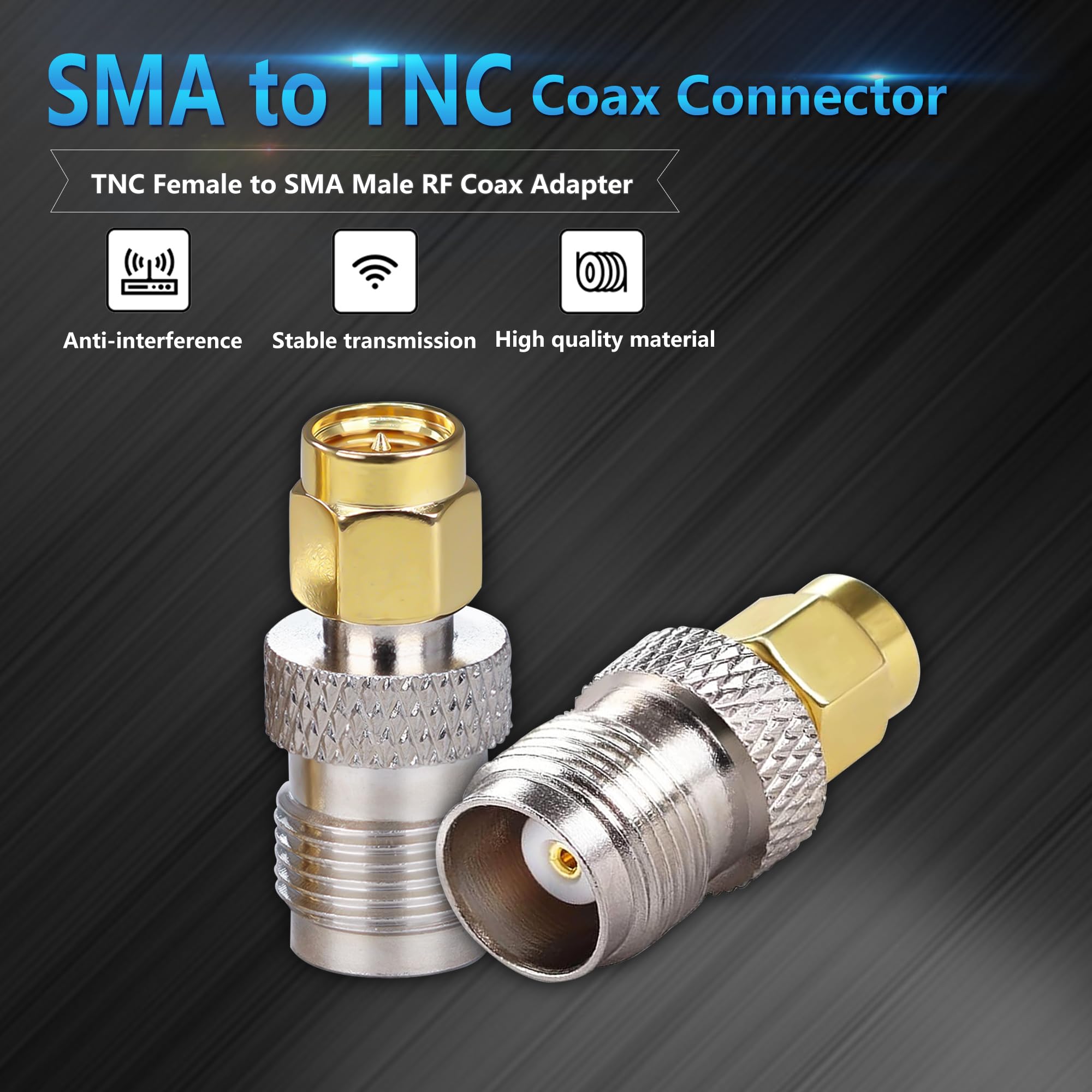 Adaptador SMA a TNC, Conector Coaxial SMA Macho a TNC Hembra 2 Piezas