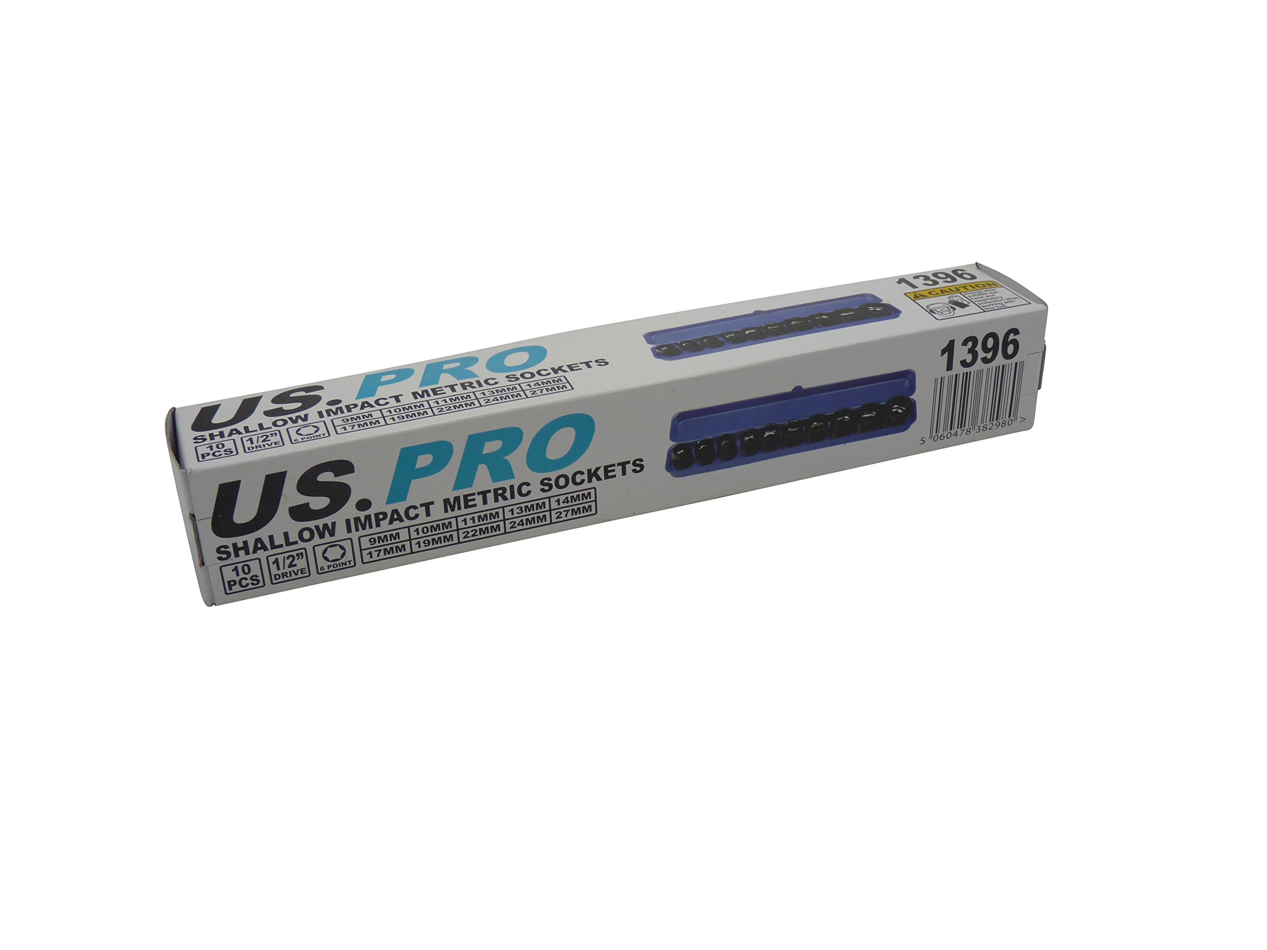 US PRO 10PC 1/2" DR Shallow Impact Metric Socket Set 9-27mm 1396, Variety Pack - Image 3