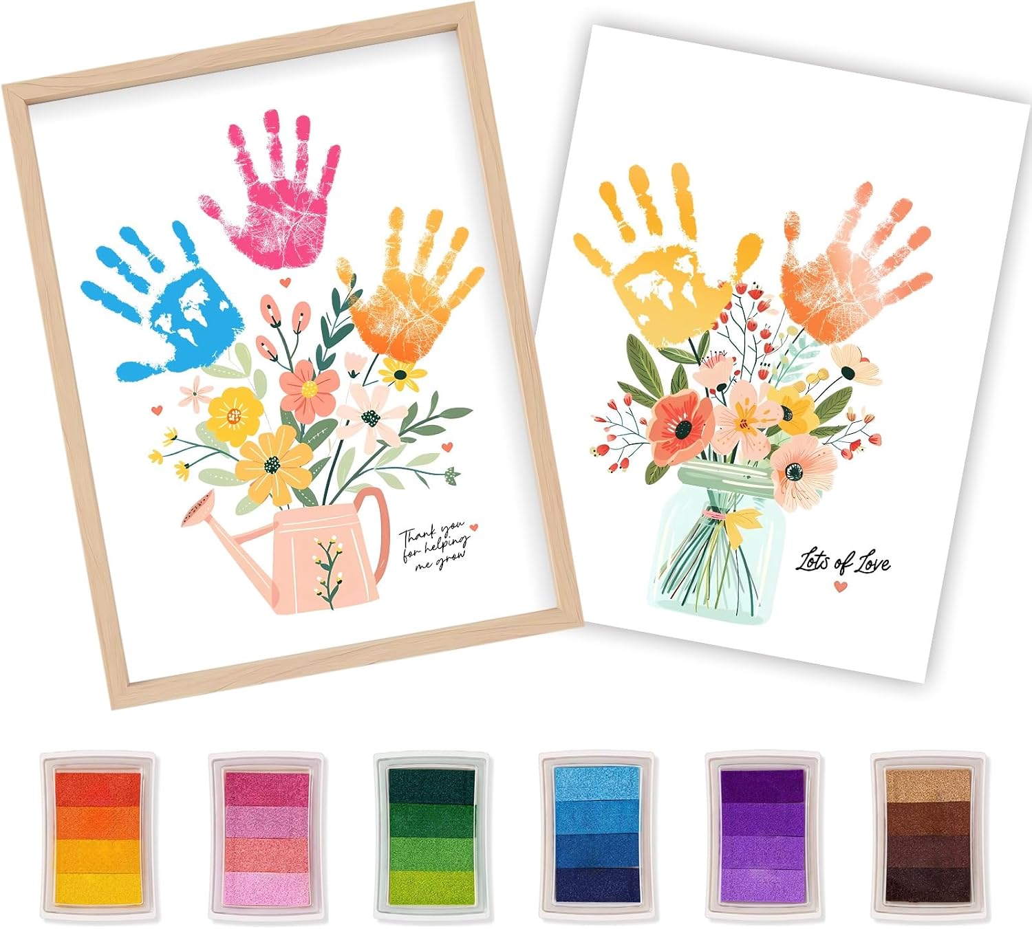 Totomogug Handprint Flower Kit with Frame – 2 Large Sheets (12"x16") with Wood Frame, Mother's Day, Birthday DIY Family Keepsake Craft Gift for Mom & Grandma, Mama Nana