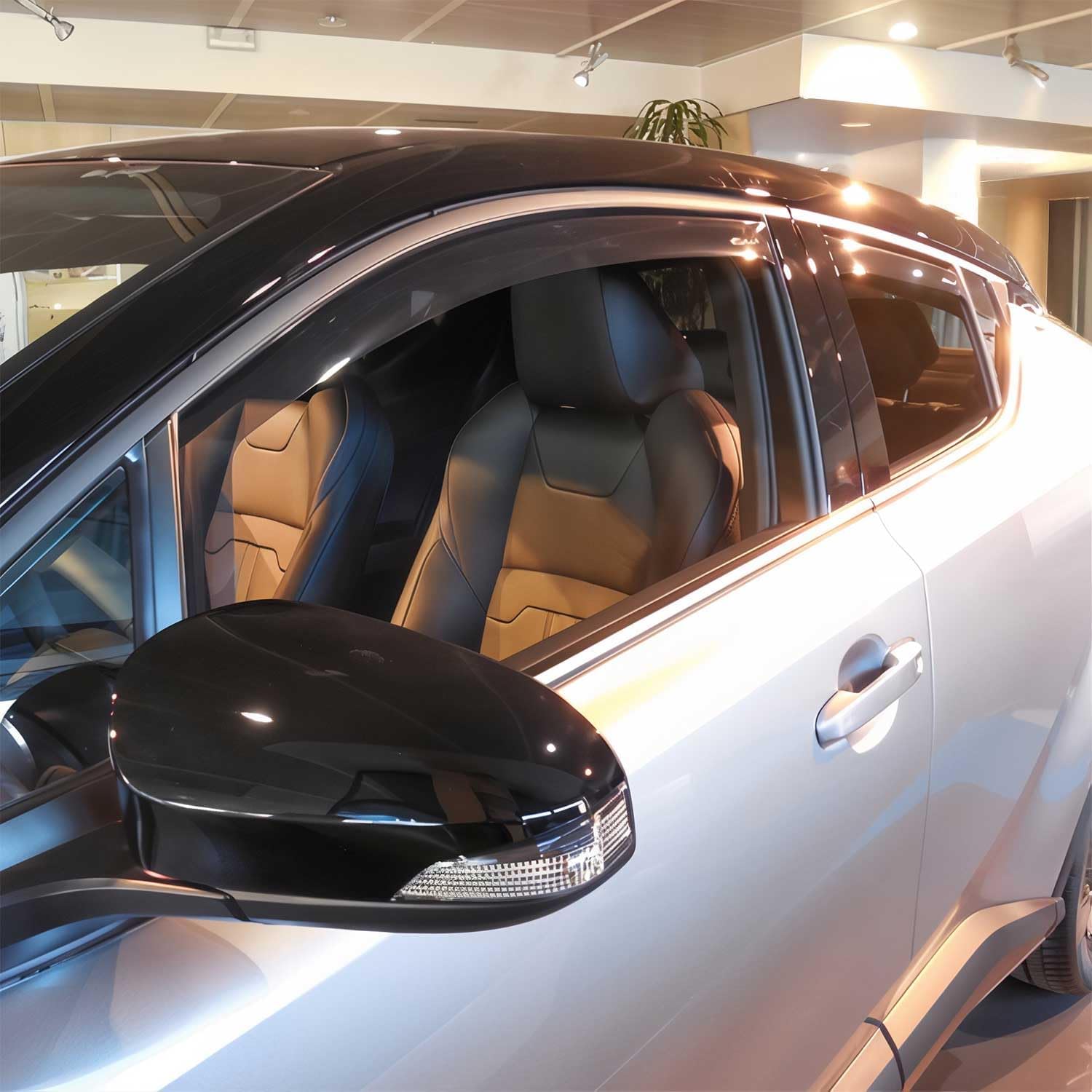 OMAC Window Visor Vent Rain Guard Deflector for Toyota C-HR 2018-2022 Black Smoke 4 Pcs