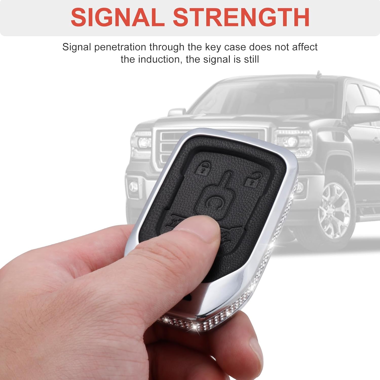 Key Fob Cover Compatible with GMC Chevy Chevrolet Suburban Tahoe Terrain Yukon Yukon XL Smart 6 Buttons Leather Crystal Key Fob Case Protection Shell Accessories (Black)