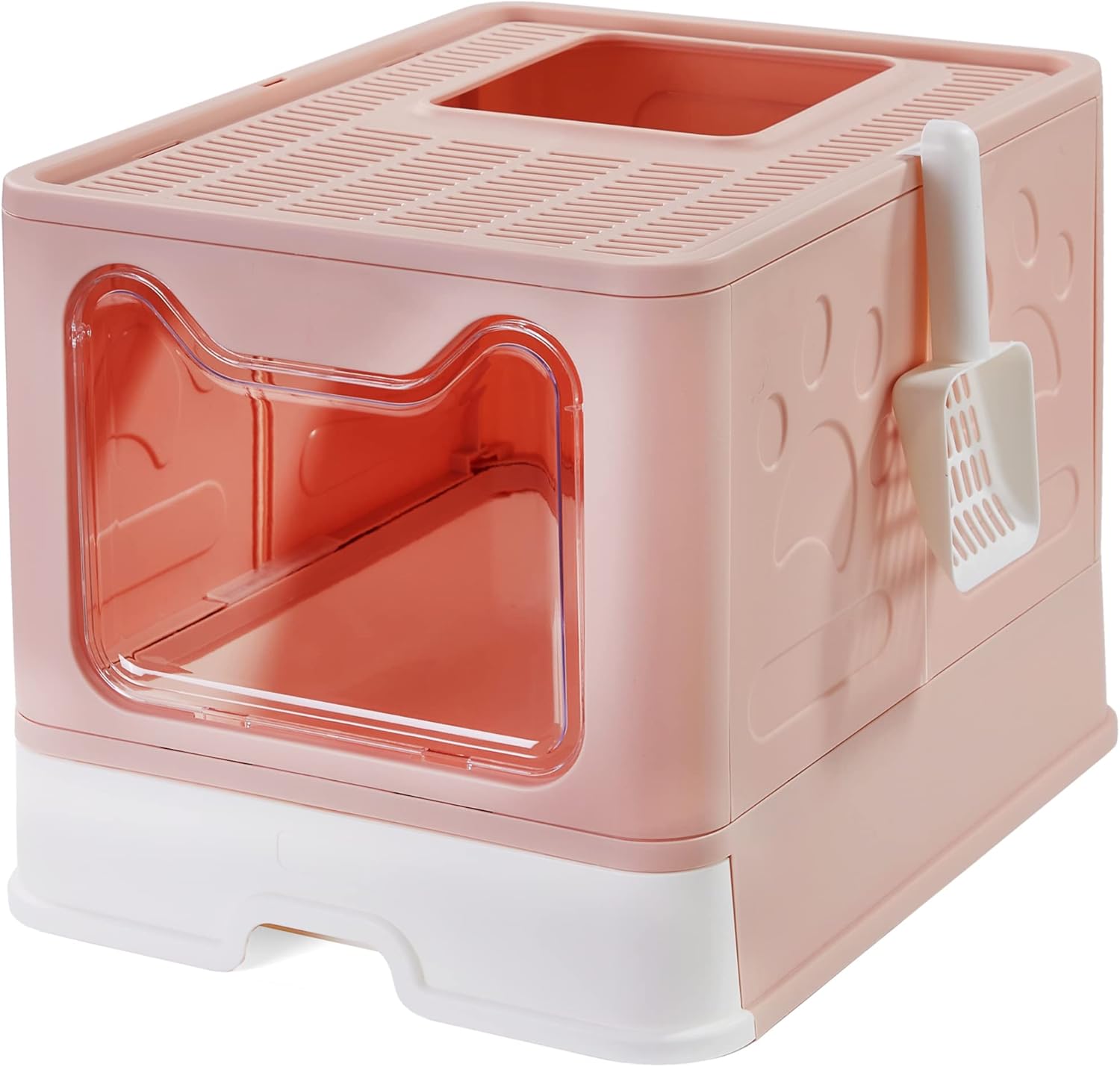 Suhaco Caja de Arena para Gatos con Tapa Bandeja de Arena para Gatos Plegable Grande con Inodoro para Mascotas de Entrada Superior Que Incluye Pala (Nuevo Rosa)
