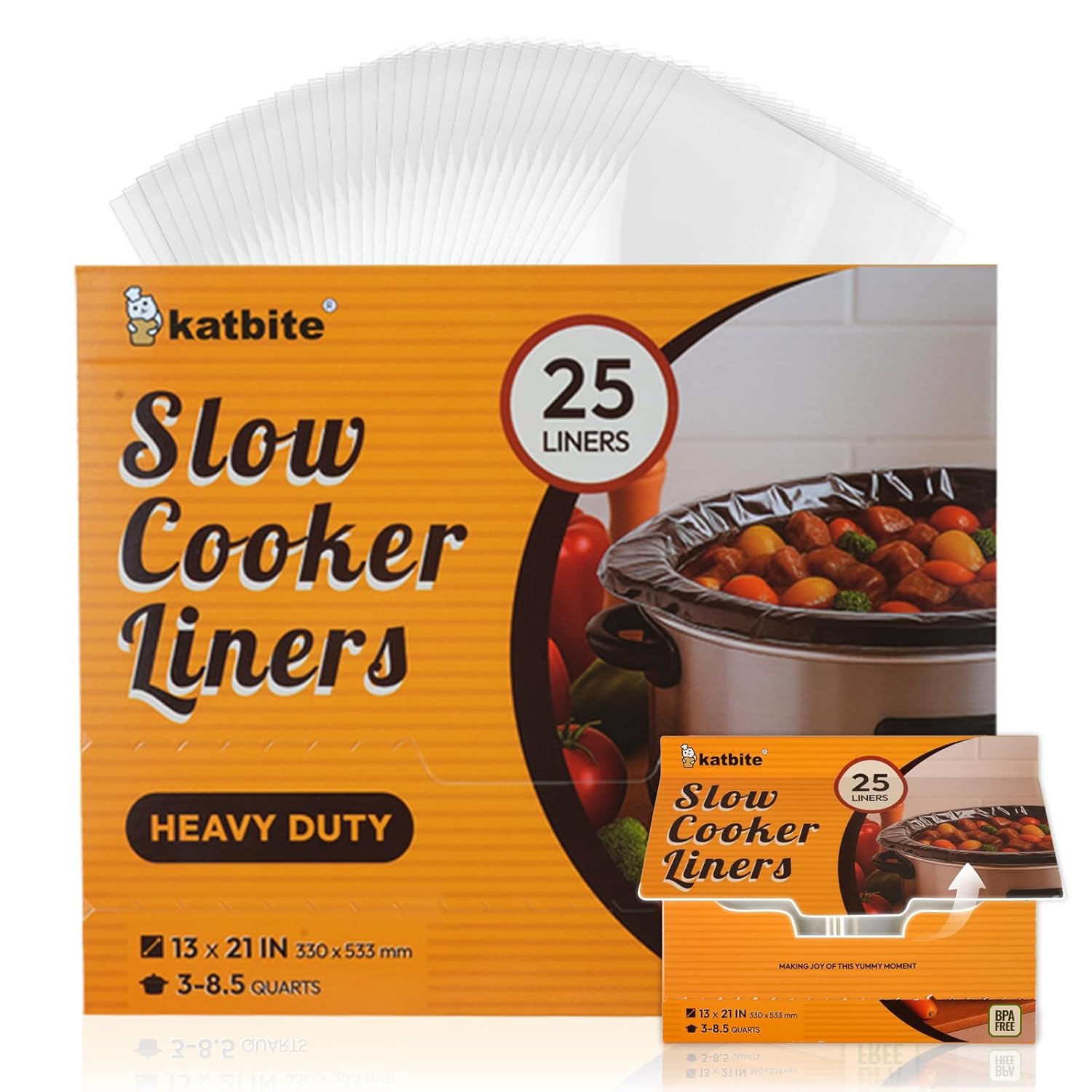Katbite Crock Pot Liners Heavy Duty Pop-Up Slow Cooker Liners 13 X 21 Large Size Disposable Cooking Bags