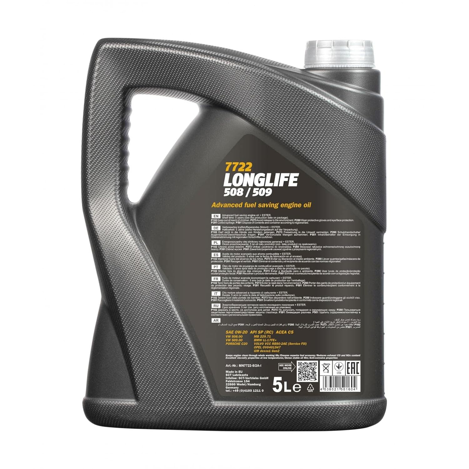 MANNOL 7722 LONG LIFE 508/509 0W-20 SP(RC) C5 FULLY SYNTHETIC ESTER ENGINE OIL ADVANCED FUEL SAVING OIL IMPORTED FROM GERMANY (5L) MANNOL 7722 LONG LIFE 508/509 0W-20 SP(RC) C5 FULLY SYNTHETIC ESTER ENGINE OIL ADVANCED FUEL SAVING OIL IMPORTED FROM GERMANY (5L)