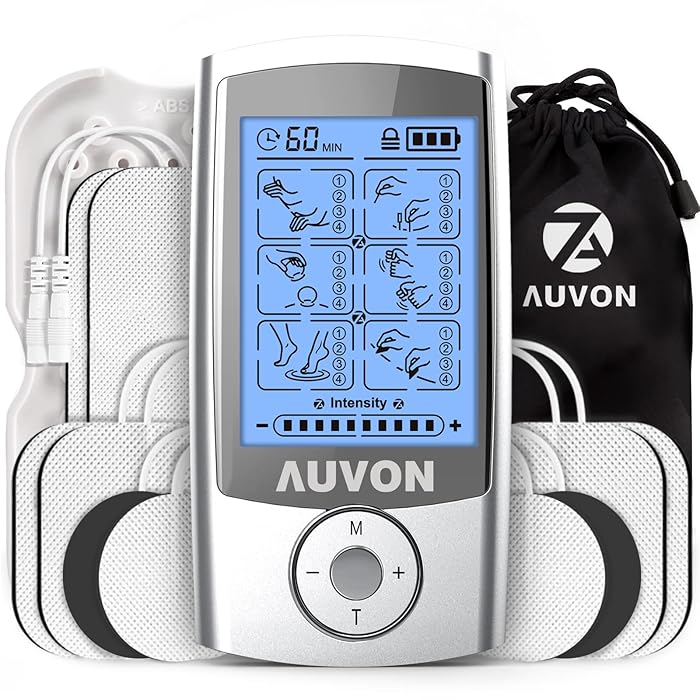 Buy AUVON 24 Modes Rechargeable TENS Unit, 4th Gen Muscle Stimulator with 10pcs TENS Machine