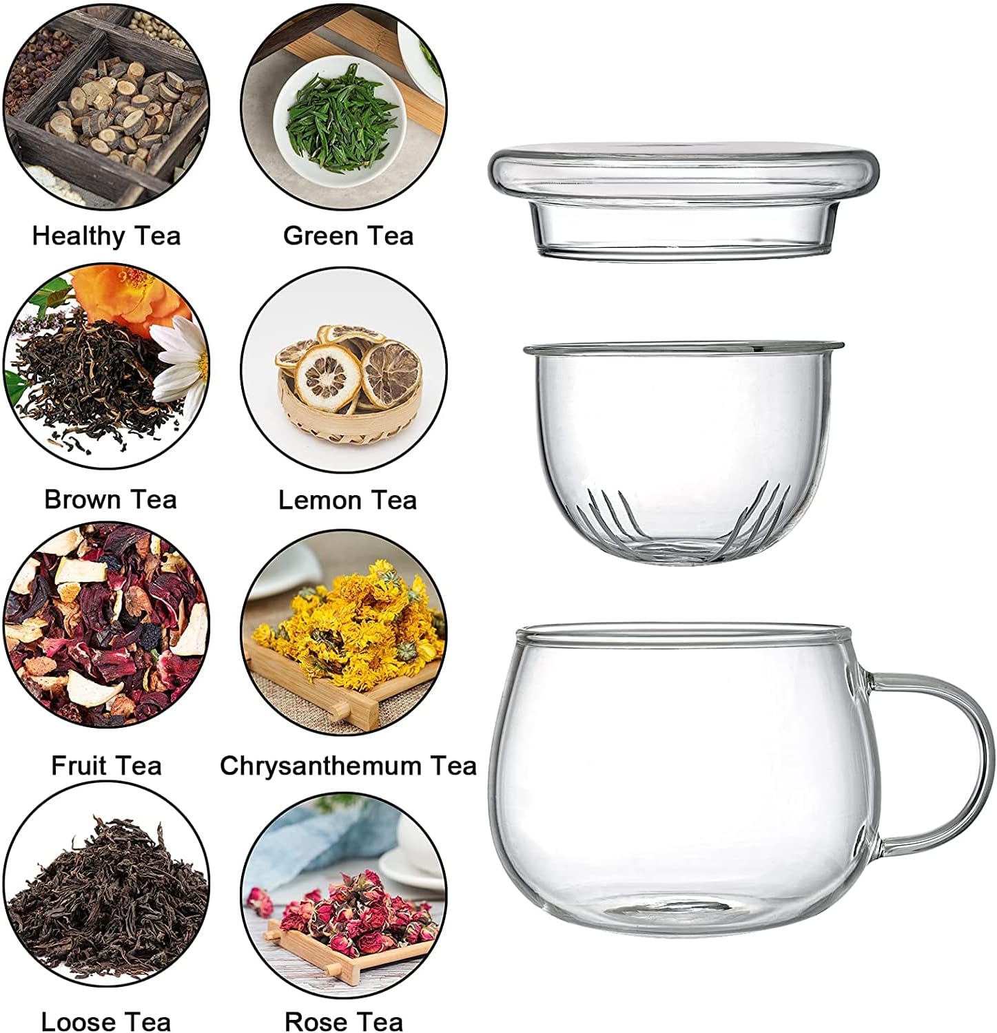 Juego 2 Tazas De Té De Cristal ANWONE Con Infusor Y Tapa - 500 Ml, Vidrio Borosilicato, Apto Microondas Y Lavavajillas