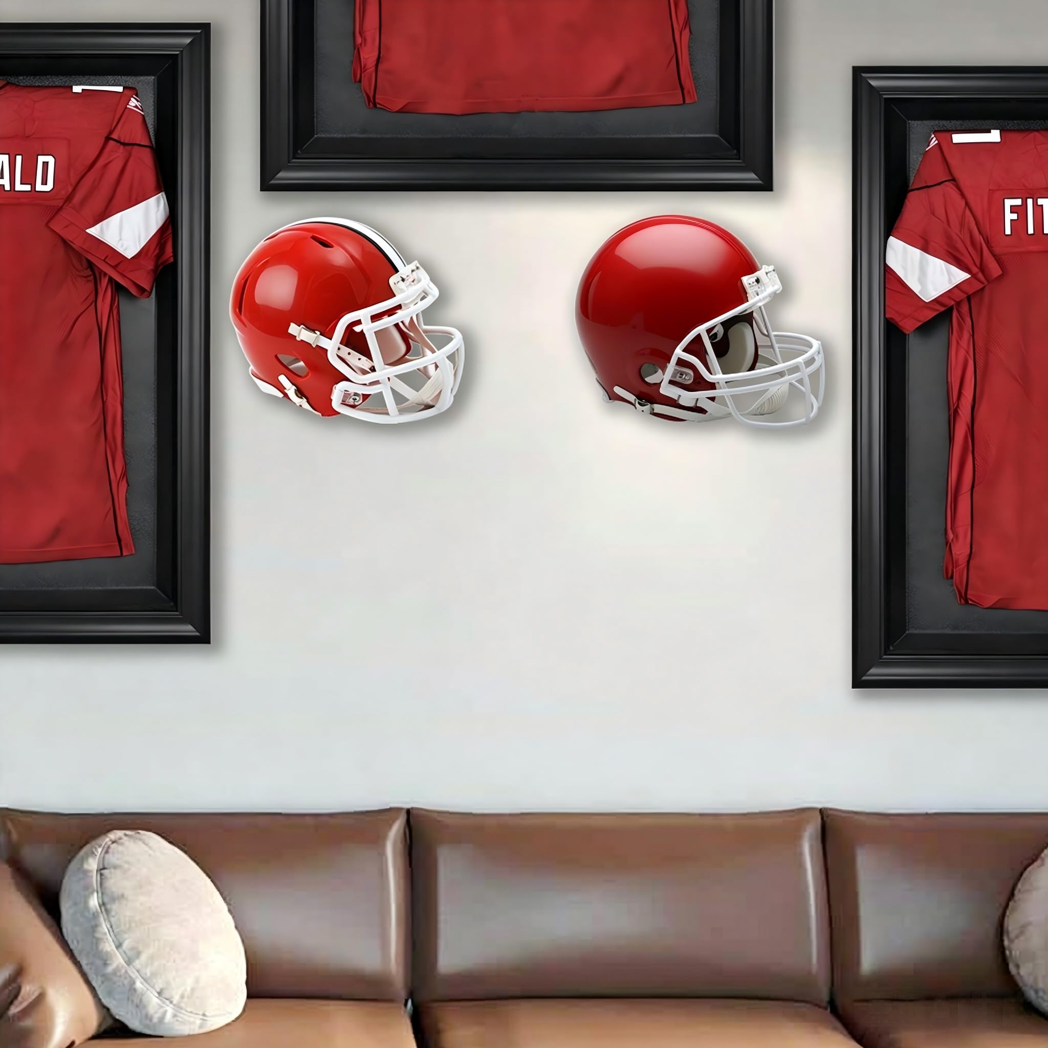 Hidden Football Helmet Wall Mount Display, Heavy Duty Metal Hanger Holder for Full and Mini Helmets, Floating Football Helmet Shelf Case Stand, Hardwares Included, Black, Pack of 2 : Sports