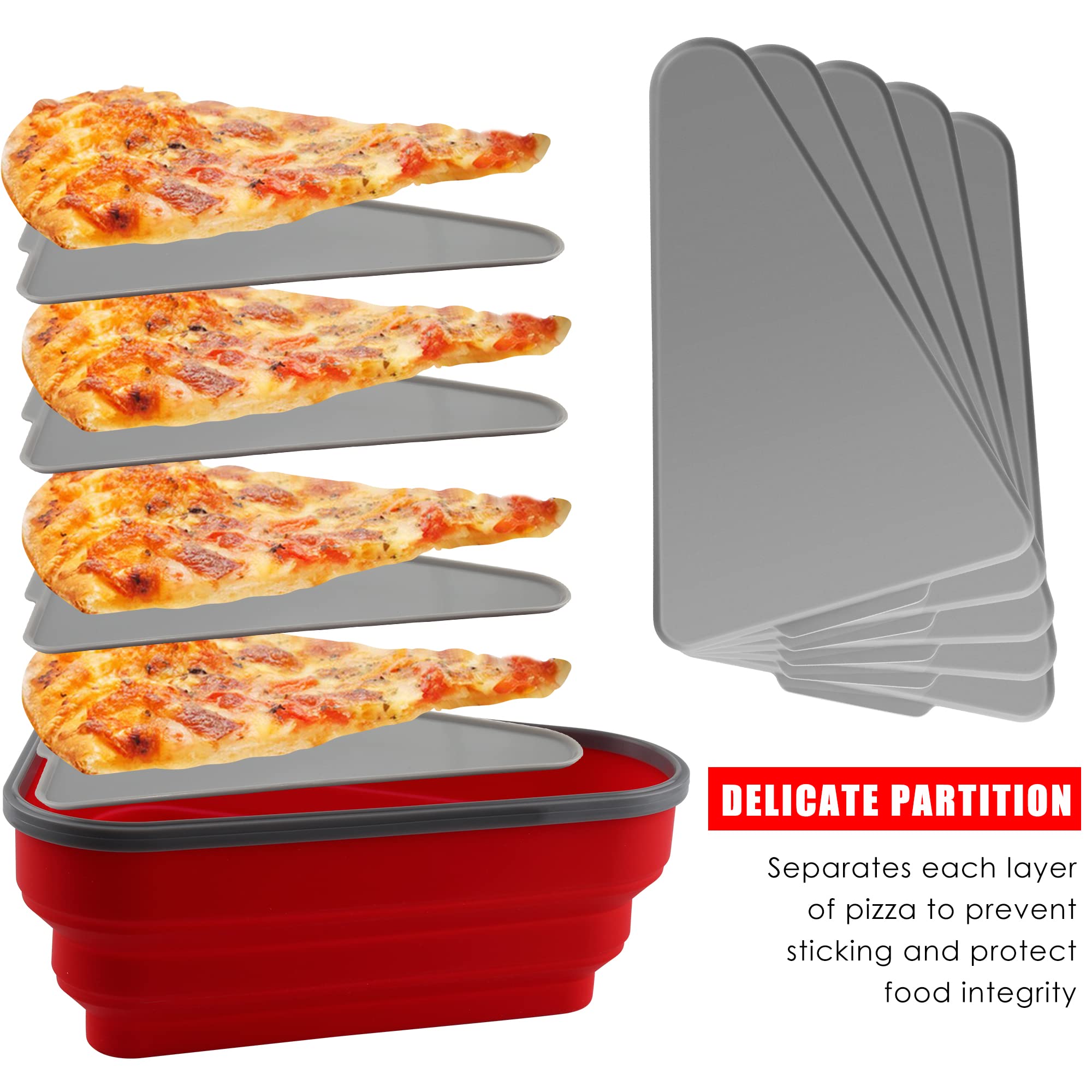 Pizzaballenbox, Pizzabehälter, Pizza-Aufbewahrungsbehälter mit 5 Trennwänden, Aus lebensmittelechtem Silikon, BPA-frei, zur Aufbewahrung von Pizza, Brot, Kuchen usw