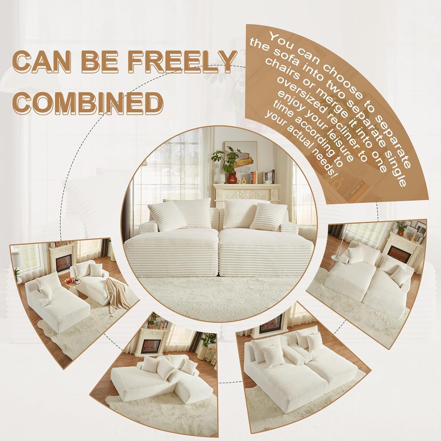78.8" W Boneless Loveseat Chaise Lounge Chair Indoor, Oversized Double Deep Seat Cloud Sectional Couch, No Assembly Plush Corduroy Floor Foam Sleeper Sofa Bed for Living Room Apartment Office