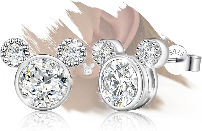 arete de mouse de plata de ley con diseño de animales para mujer, hipoalergénicos, con circonita cúbica para hermana