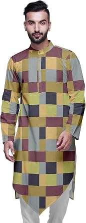 Atasi Cotton Flex Mens Kurta Printed Chinese Collar Mens Long Kurta Shirt
