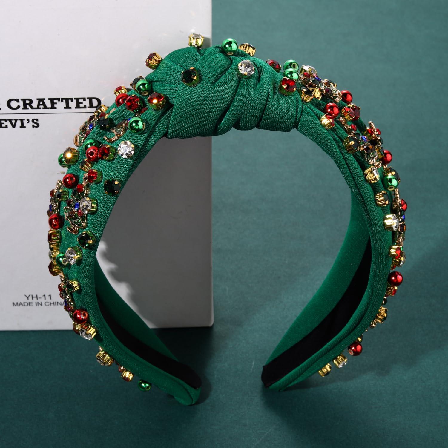 mokkia Christmas Headband for Women Xmas Bow Reindeer Snowflake Headband Red Green Jeweled Rhinestone Pearl Knotted Hairband Festive Holiday Hairband Christmas Accessories Gifts (Xmas Tree 1) - Image 6