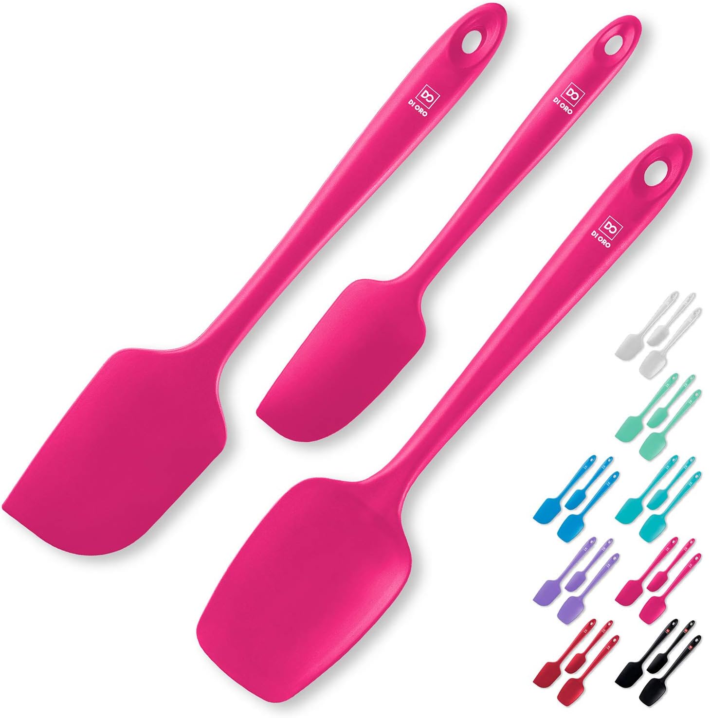 DI ORO Seamless Series 3 Piece Silicone Spatula Set - 600°F Heat Resistant Non Stick Rubber Kitchen Scraper Spatulas for Cooking, Baking, and Mixing – BPA Free and LFGB Certified Silicone (Magenta)