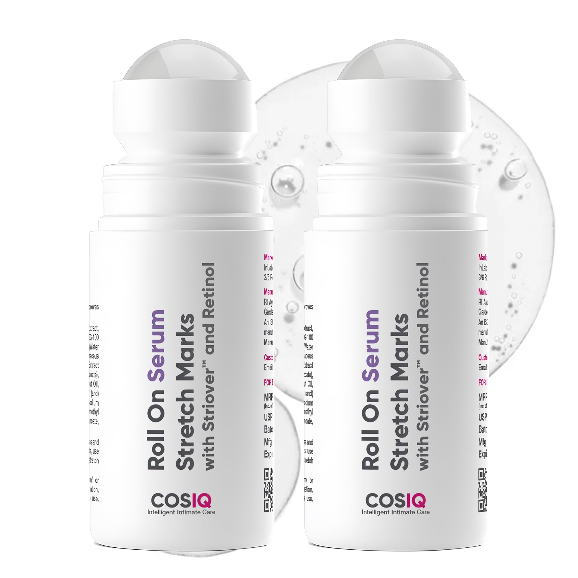 Cos-IQ Stretch Marks Removal Roll On Serum 80ml | with Striover™ | Scar Removal Cream | Improves Uneven Skin Tone | All Skin Types | (40ml, Pack of 2)