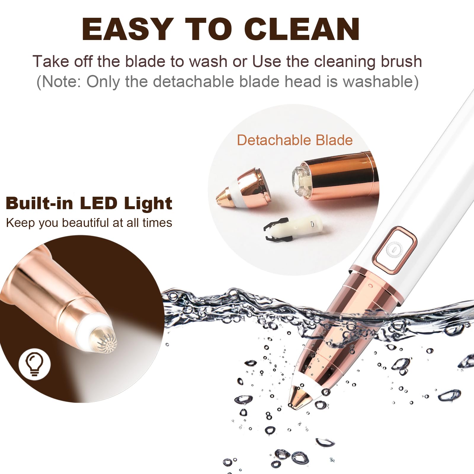 Recortadora de cejas para mujer, maquinilla de afeitar eléctrica con luz LED, indolora y fácil de limpiar, para cejas, cara, nariz, oreja, pelo, barbilla, labios, líneas de bikini y otros detalles,