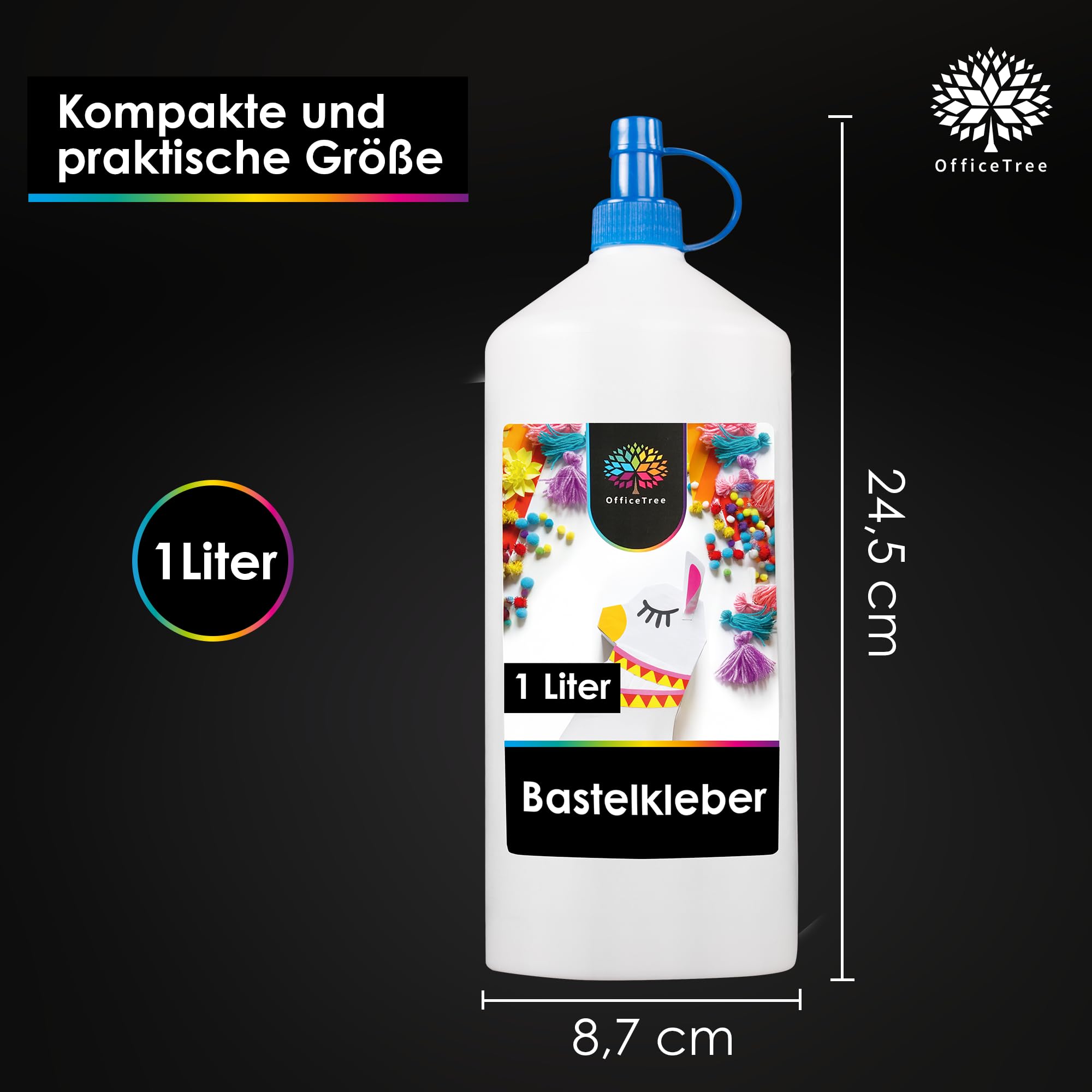 OfficeTree 1 Liter Flüssigkleber Bastelkleber Lösungsmittelfrei - Bastelleim Kleber für Kinder geeignet - Transparent Trocknend für Große und Kleine Projekte - Bastelkleber Kinder