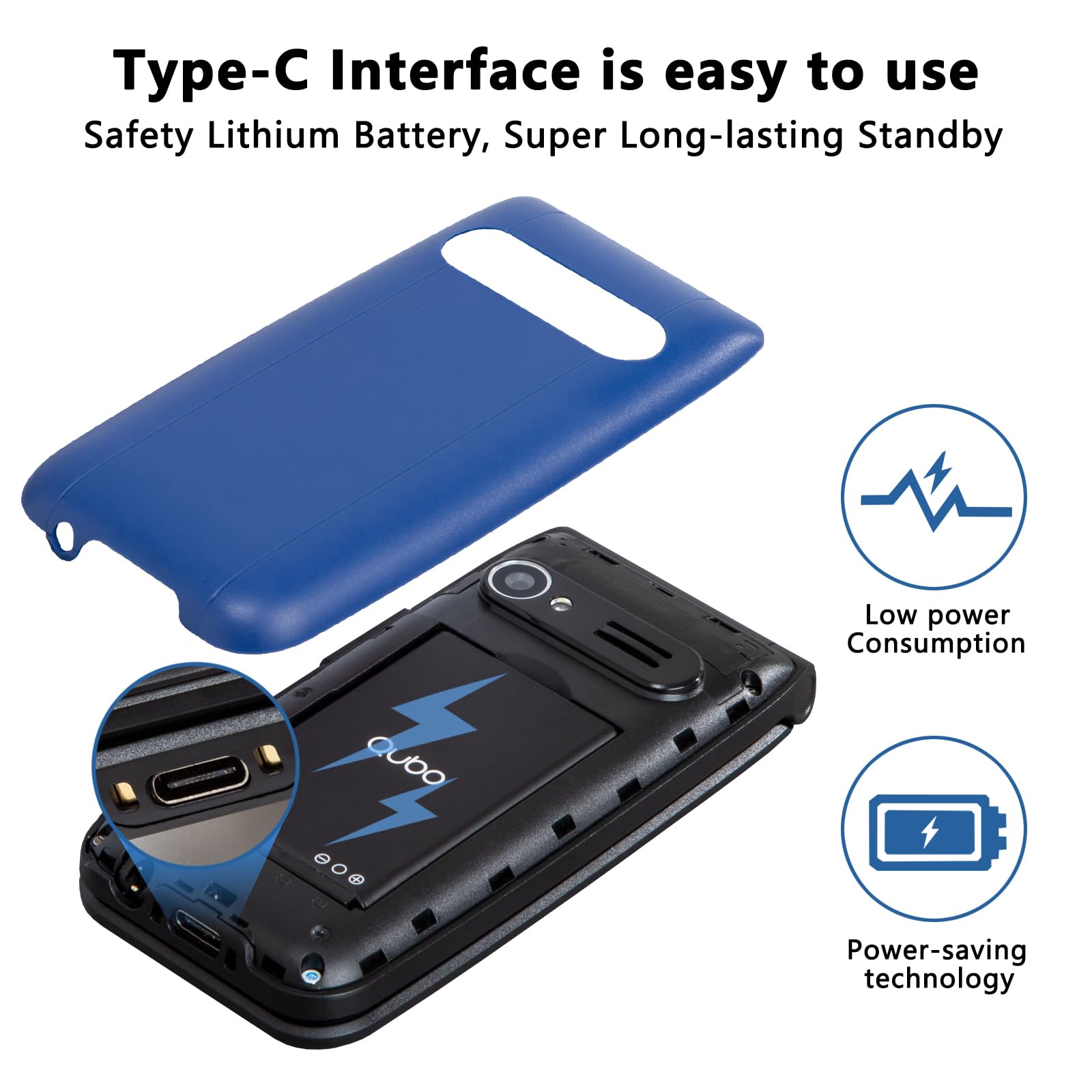 Qubo Mobile Phones for Elderly, Flip Telefono per anziani GSM, Cellulare per anziani, Display da 2,4'',Funzione SOS, Supporto Dual SIM,Chiamata rapida, Radio FM, Torcia elettrica,Blu