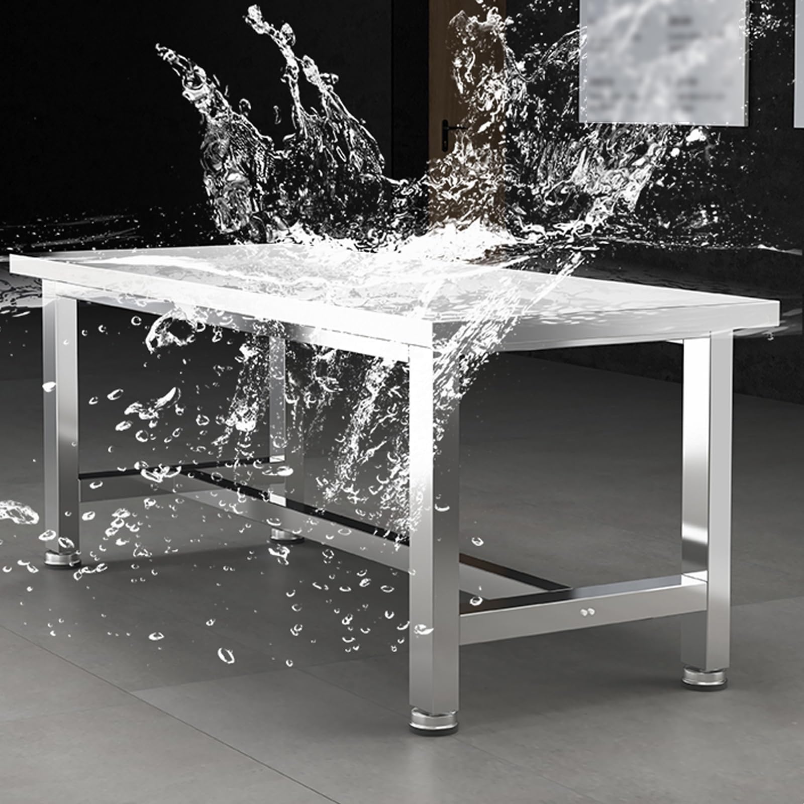Tavolo da lavoro in acciaio inox resistente, capacità di carico 800 kg, piedini regolabili, telaio ispessito, ideale per garage, officina, casa, ufficio, 100 x 60 x 80 cm
