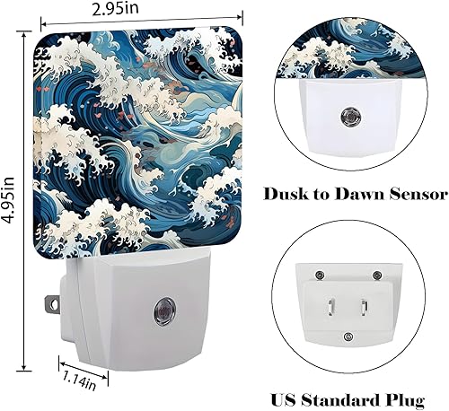 Miniatura 2 de Luz nocturna de movimiento de ondas, luces nocturnas enchufables con sensor de atardecer a amanecer para escaleras, pasillo, dormitorio, ideal para
