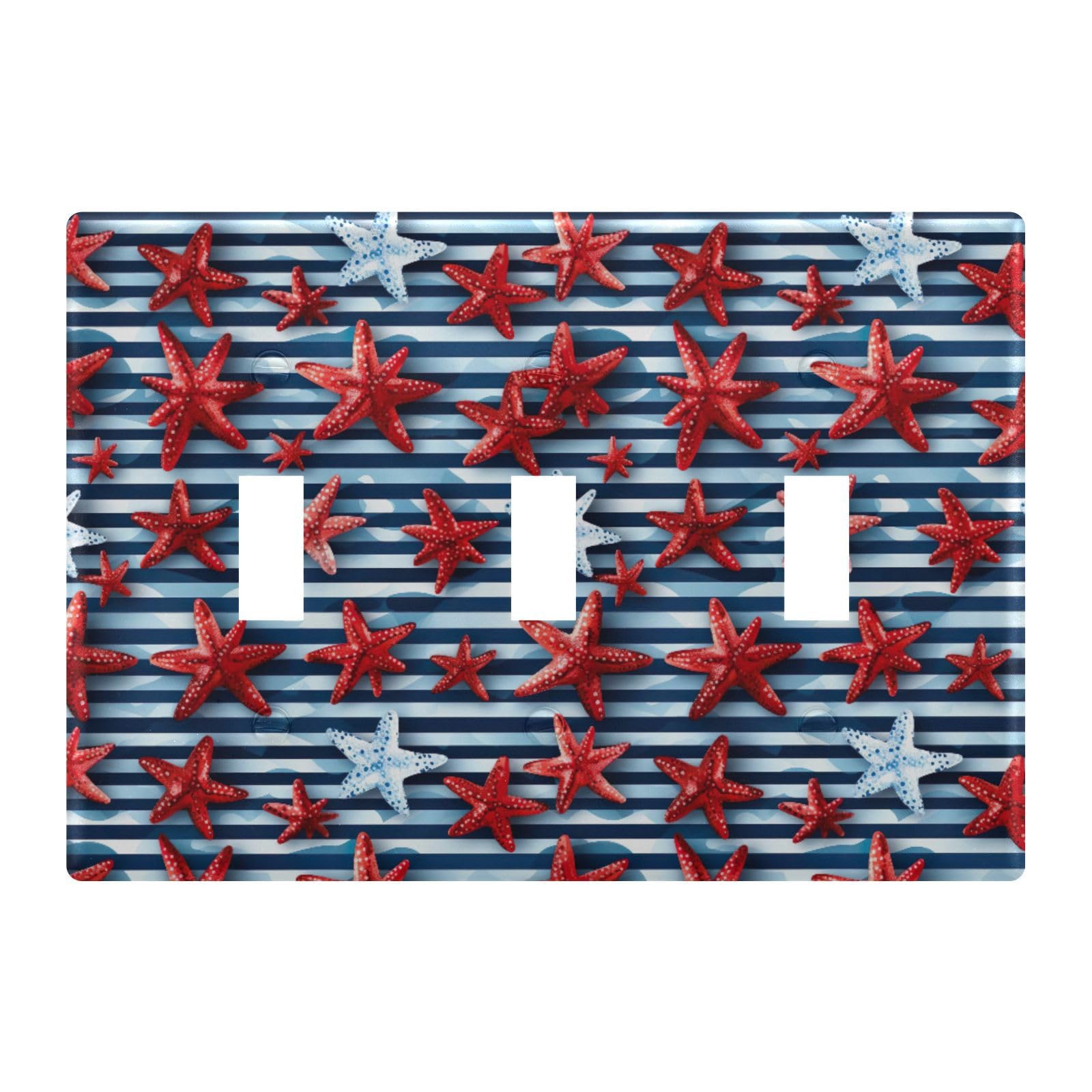 Light Switch Cover Starfish Blue Stripe Wall Plates for Electrical Outlets 3 Gang 202a8801
