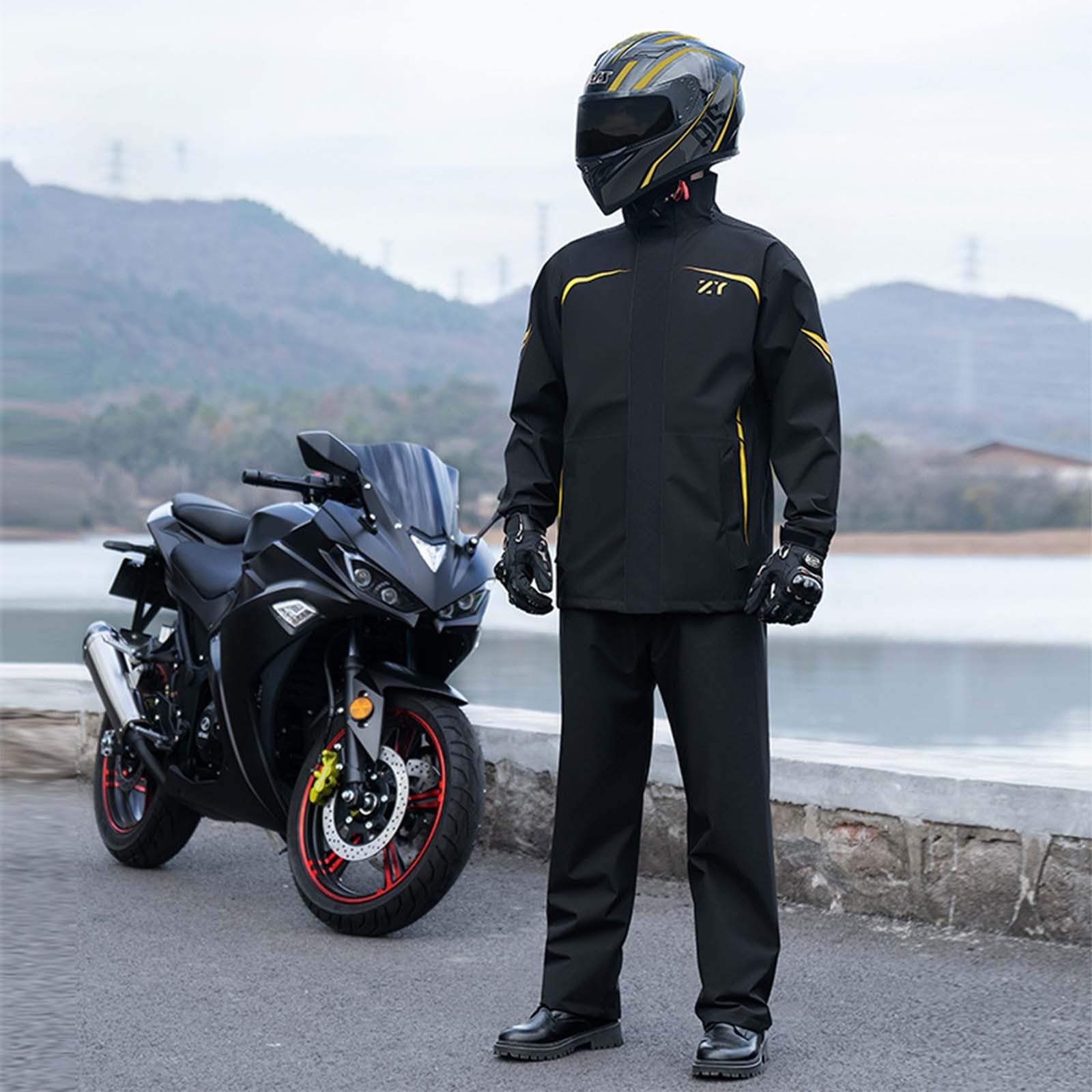 Generisch Tuta antipioggia da donna, due pezzi, impermeabile, pantaloni da pioggia, riflettente, per moto, attività all'aperto, pesca, sport, tuta a vento