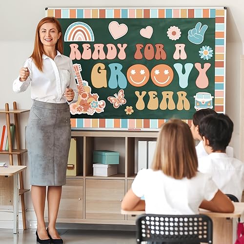 Miniatura 5 de ZOiiWA Groovy - Juego de decoración de tablón de anuncios retro, diseño hippie y bohemio, listo para un año de genialidad, kit de tablón de anuncios