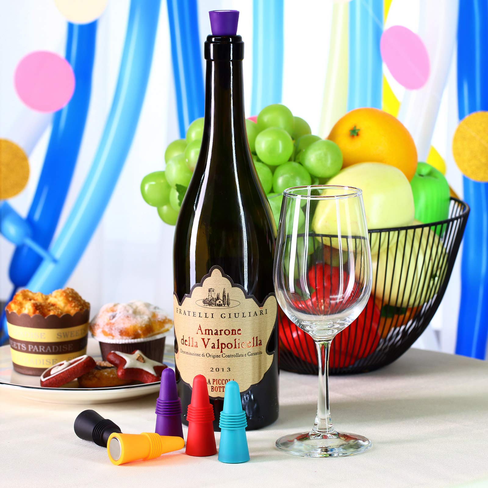Tapón para botella de vino, sellador de botellas de silicona, tapón de tapón de goma para vino con agarre que mantiene la frescura a prueba de fugas para bar, cocina, fiesta de vacaciones, 4