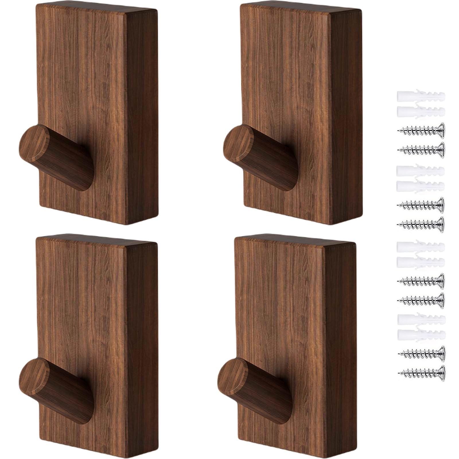 KEXYOAN 6 Pack Natural Wooden Coat Hook Wall Mount Beech Wood Decorative for Hats Bags Backpacks Wallets(Walnut,8 * 4cm)