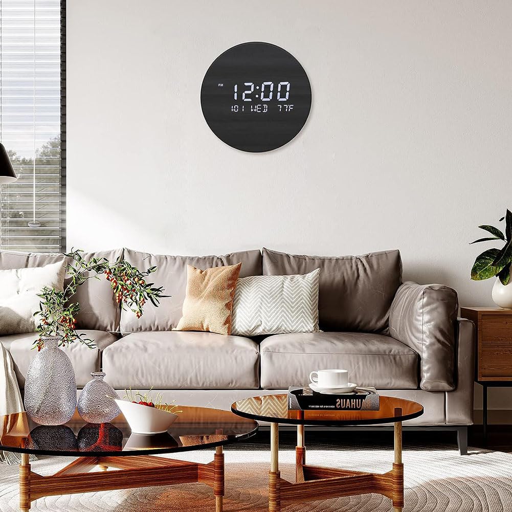 Moderne LED-Digital-Wanduhr Mit Temperatur-Holz, 12/24 Stunden Zeituhren, Lautlos, Aus Holz, Nicht Tickend, Beleuchtet, Großes LED-Display, Dekoration, Klassenzimmer, Büro