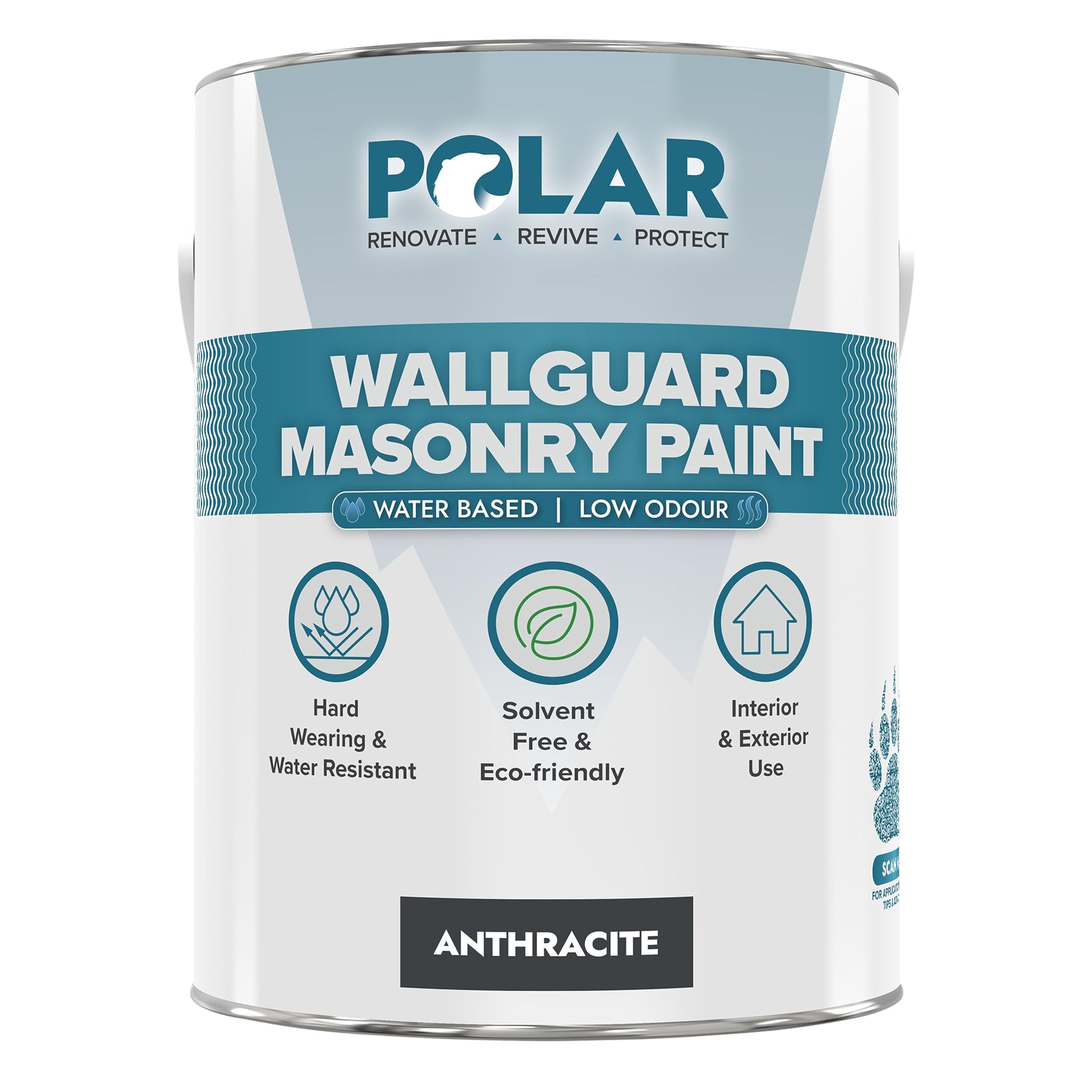 Polar Wallguard Anthracite Masonry Paint Exterior - 5 Litres | Waterproof Coating for Brick, Concrete, Stone, Pebbledash, and Ironwork | High Durability and Superior Protection for Exterior Walls