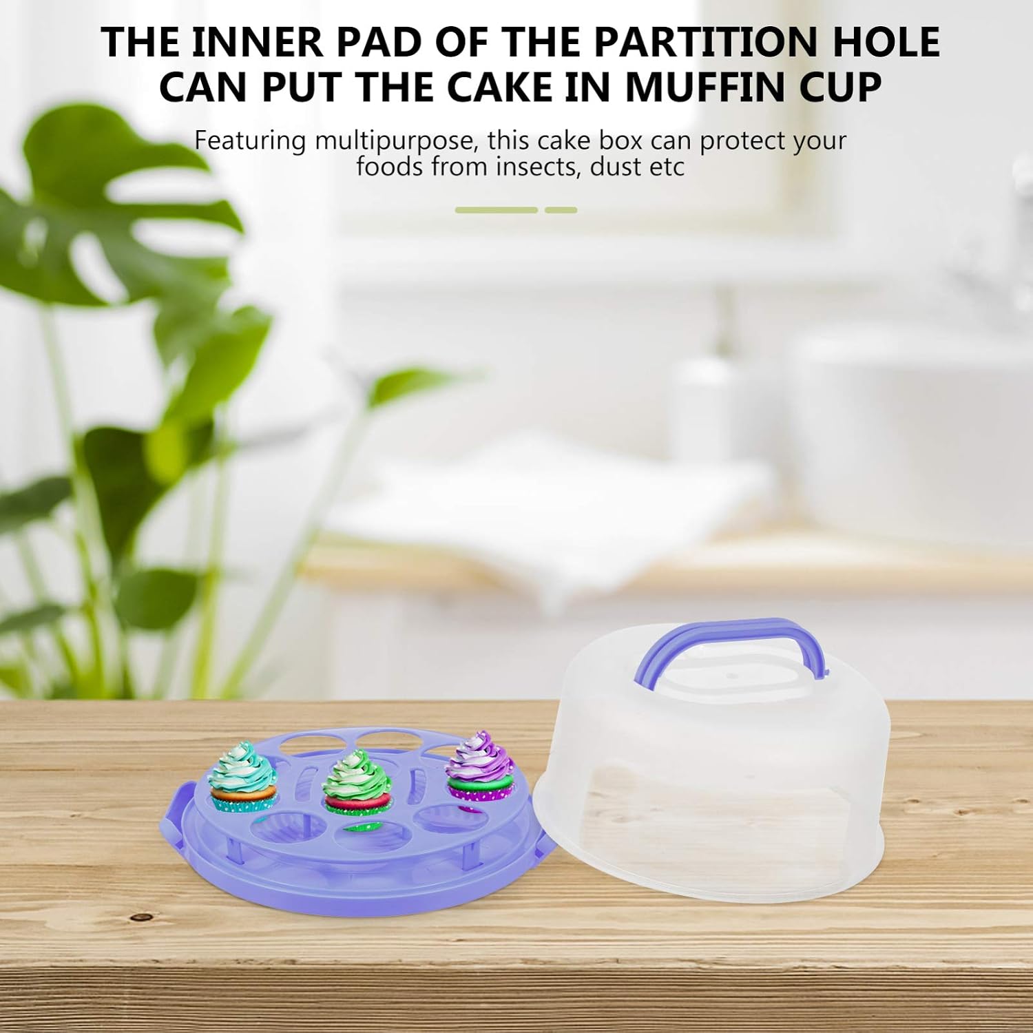 Locking Dessert Carrier Cake Carrier, 10 inch Round Cake Holder with Handle, Clear Cupcake Container for Transporting Birthday Cakes Loaf Bread (Purple) Display Storage Box