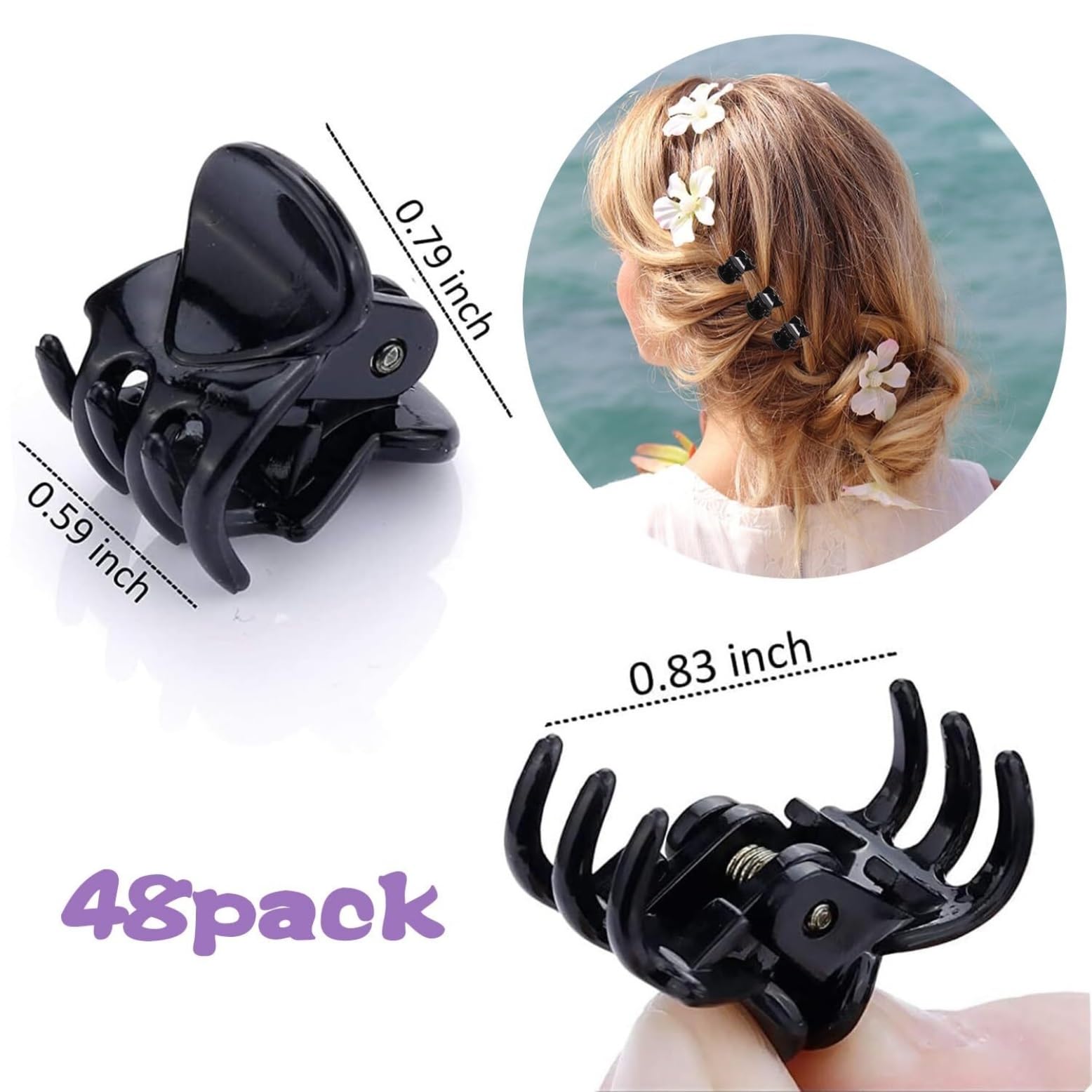 Haarkamm Damen 48 Packungen kleine Mini-Haarspangen, Krallen-Haarklemmen für Mädchen und Frauen, kleine Haarspangen, Kunststoffbackenklammern Haarkamm Zum Stecken(Black)