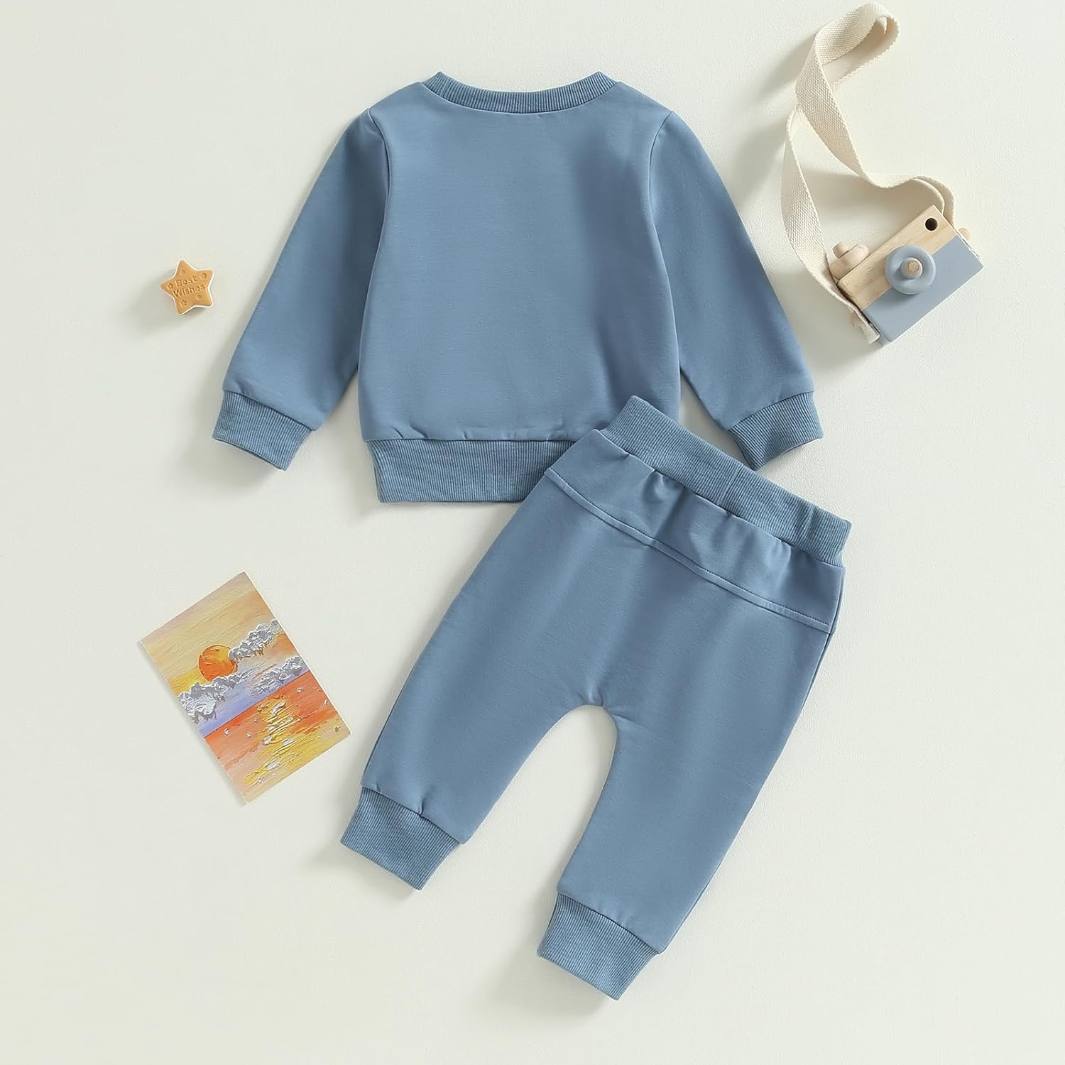 Thorn Tree Toddler Baby Boys Fall Outfits Long Sleeve Pull On Sweatshirt Elastic Waist Pants 2Pcs Solid Clothes Set - Image 7