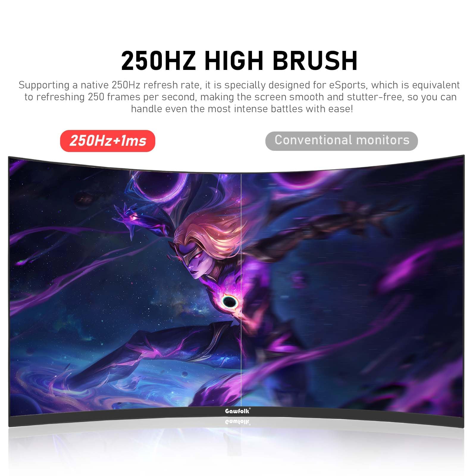 Gawfolk Pantalla de computadora de PC de 27 pulgadas, monitores curvados 1800R para juegos de 250 Hz
