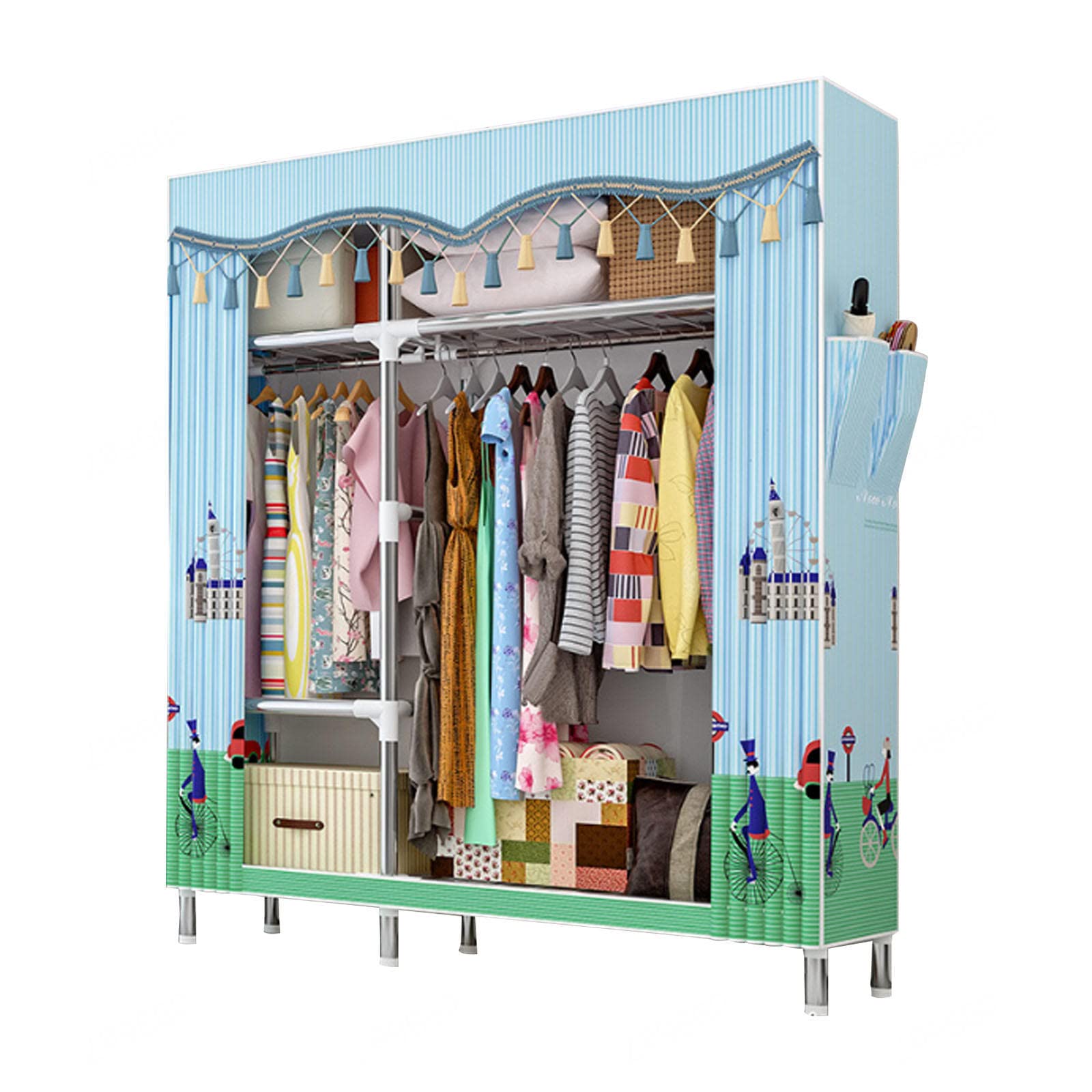 Tragbarer Kleiderschrank aus Segeltuch, Stoff-Kleiderschrank, Aufbewahrungsorganisator mit Kleiderstange, Regale, Kleiderschränke, Regale für Schlafzimmer, Wohnzimmer, C-107 x 46 x